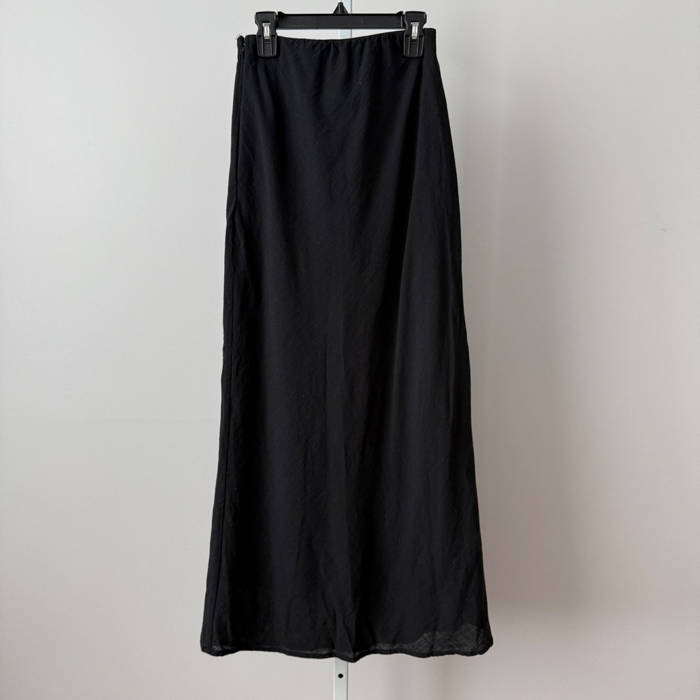 Petal + Pup sz 6 Black 100% Cotton Textured Midi Skirt High Waisted Boho NWOT - Picture 1 of 6